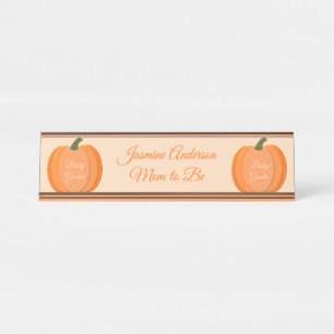Cute Orange Gender Neutral Pumpkin Custom Desk Name Plate