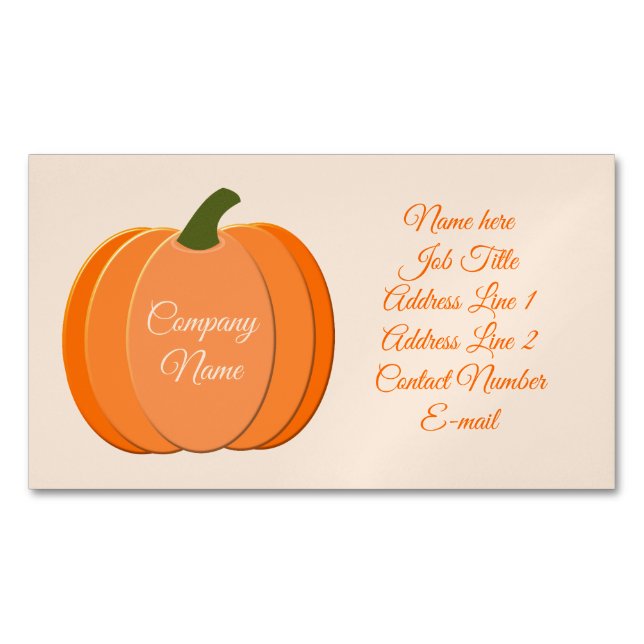Cute Orange Gender Neutral Pumpkin Custom Magnetic Business Card (Front)