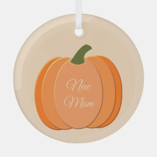 Cute Orange Gender Neutral Pumpkin Custom New Mum Glass Tree Decoration