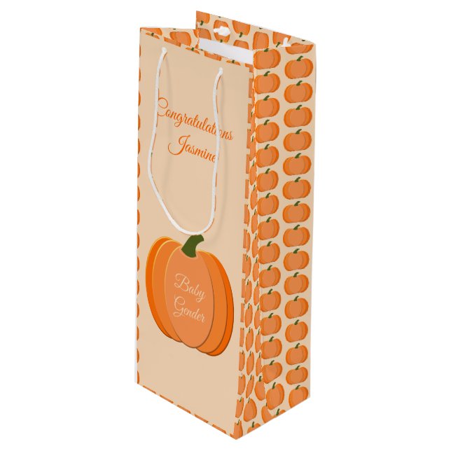 Cute Orange Gender Neutral Pumpkin Custom New Mum Wine Gift Bag (Front Angled)
