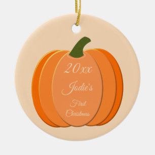 Cute Orange Gender Neutral Pumpkin First Christmas Ceramic Ornament