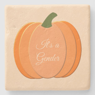 Cute Orange Gender Neutral Pumpkin Gender Reveal Stone Coaster