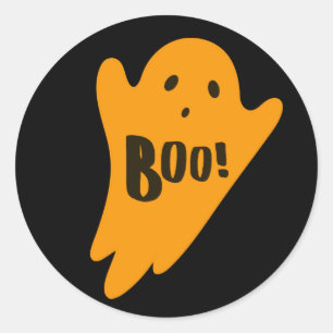 Cute orange ghost BOO classic halloween Round Sticker