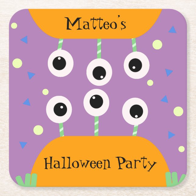 Cute Orange Ghost Confetti Birthday Square Paper Coaster (Front)