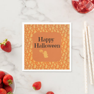 Cute Orange Ghost Happy Halloween Party Napkin