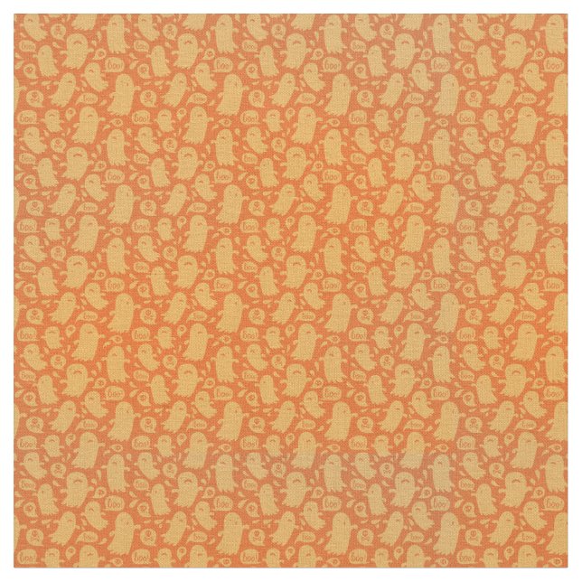 Cute Orange Ghost Pattern Fabric (Close Up)