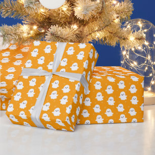 Cute Orange Ghost Pattern – Halloween Design Wrapping Paper