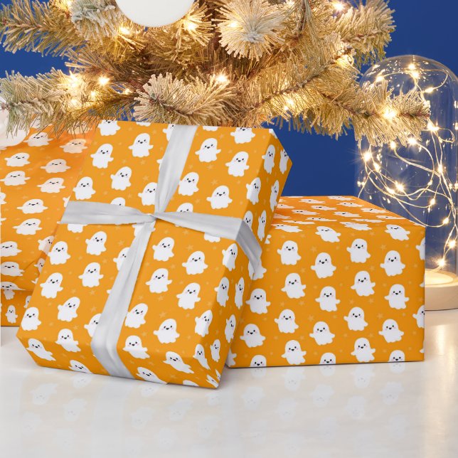 Cute Orange Ghost Pattern – Halloween Design Wrapping Paper (Holidays)