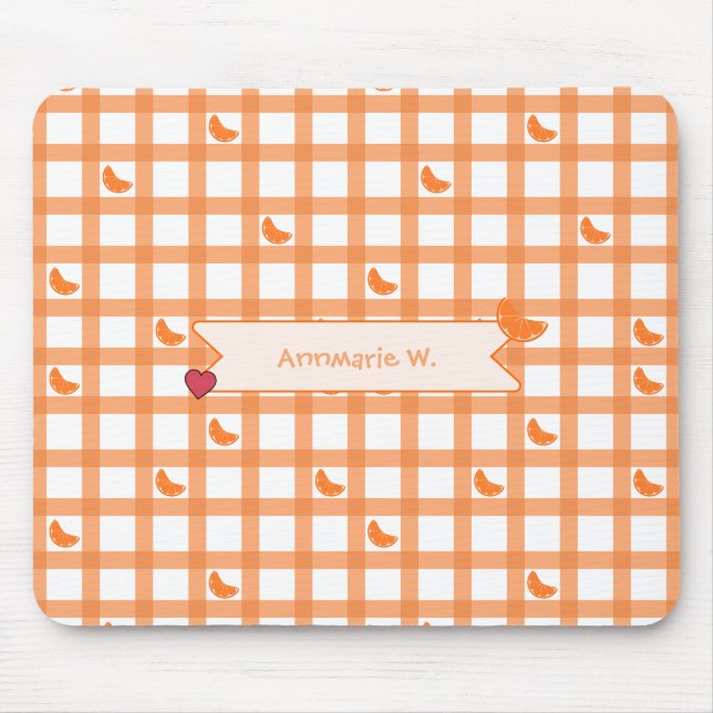 Cute Orange Gingham Mouse Pad (Front)