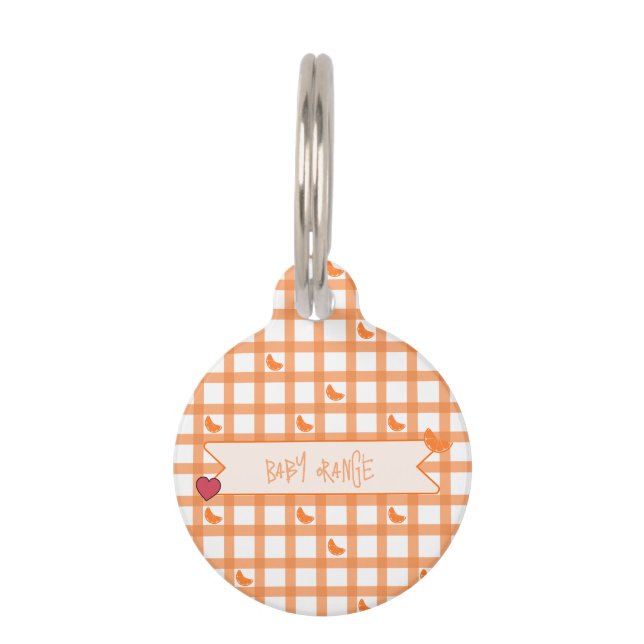 Cute Orange Gingham Pet Tag (Front)