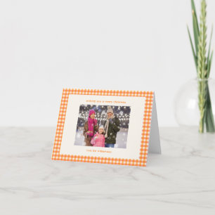 Cute Orange Gingham Plaid Photo Christmas Folded Holiday Card