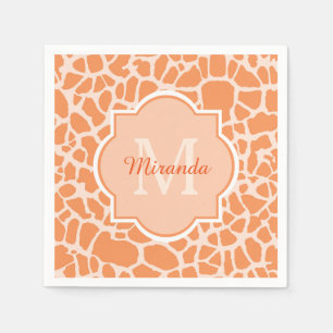 Cute Orange Giraffe Print Monogram and Name Napkin