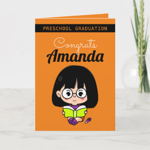 Cute Orange Girl Preschool Graduation Card