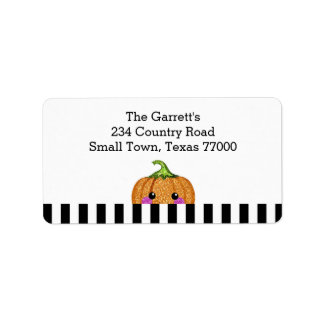 Cute Orange Glitter Pumpkin Personalised Address Label
