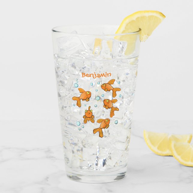 Cute orange goldfish cartoon illustration glass (Back Ice)