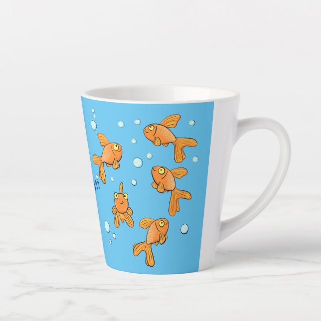 Cute orange goldfish cartoon illustration latte mug (Right)
