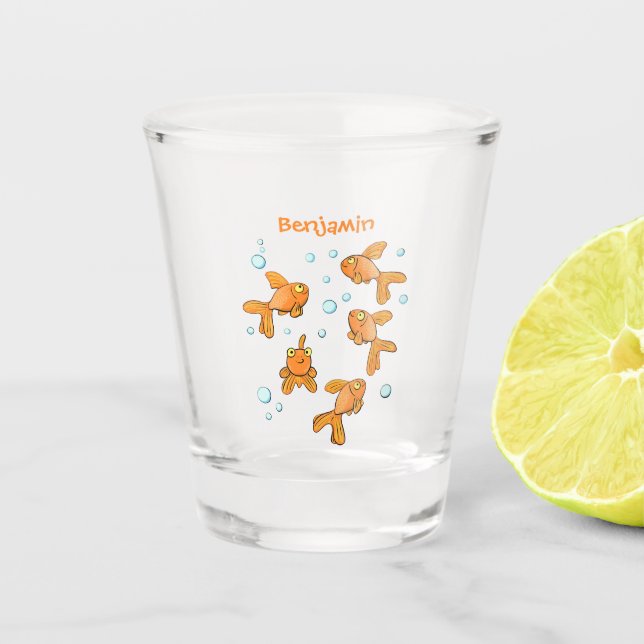 Cute orange goldfish cartoon illustration shot glass (Front)