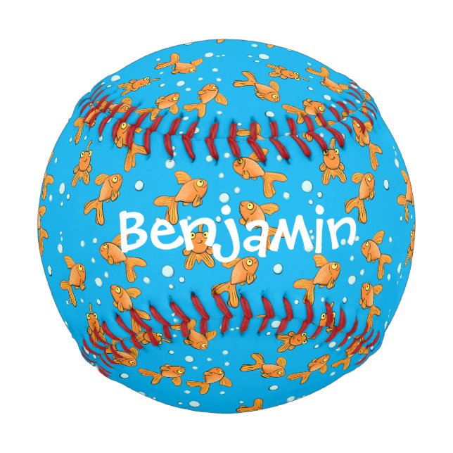 Cute orange goldfish on blue cartoon illustration  baseball (Front)
