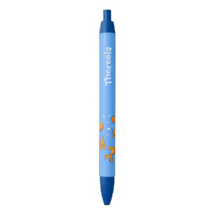 Cute orange goldfish on blue cartoon illustration black ink pen