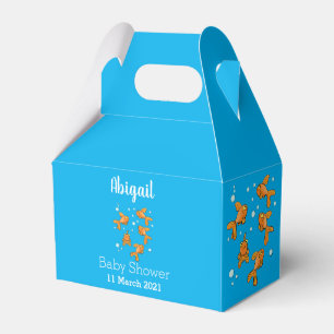 Cute orange goldfish on blue cartoon illustration favour box