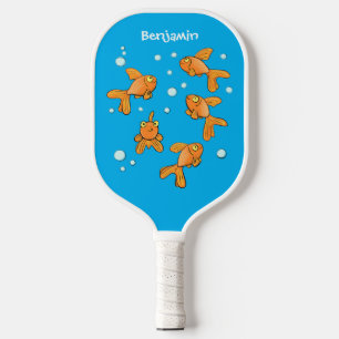 Cute orange goldfish on blue cartoon illustration  pickleball paddle