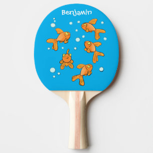 Cute orange goldfish on blue cartoon illustration ping pong paddle