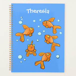 Cute orange goldfish on blue cartoon illustration planner