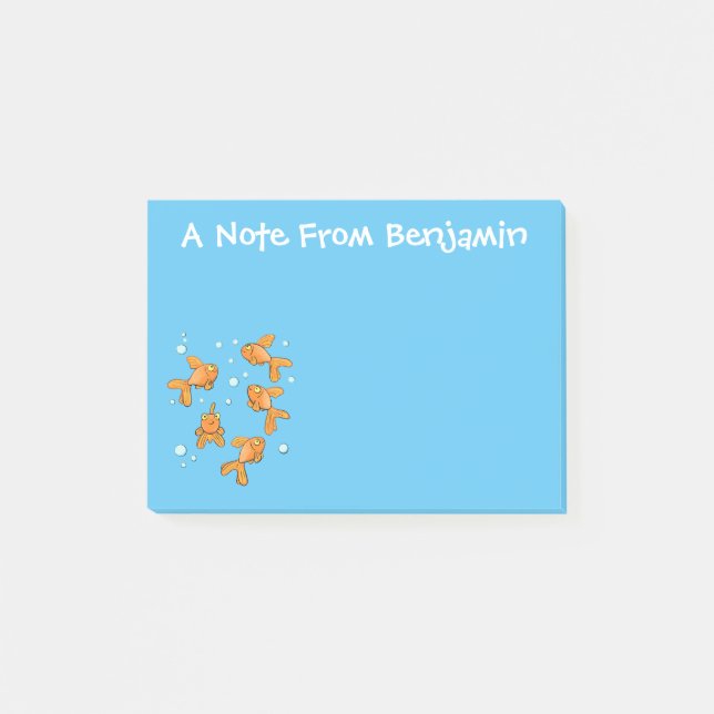 Cute orange goldfish on blue cartoon illustration post-it notes (Front)