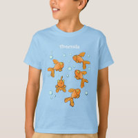 Cute orange goldfish on blue cartoon illustration