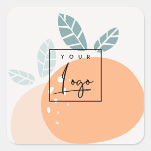 Cute Orange Green Abstract Bold Fruity Citrus Logo Square Sticker