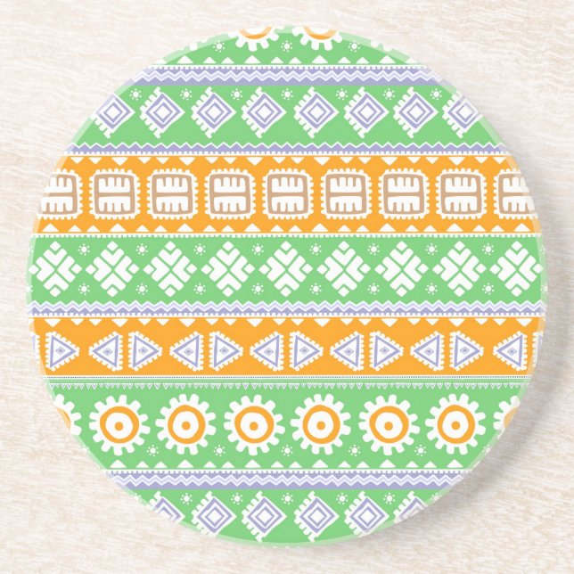 Cute orange green ethnic patterns design coaster (Front)