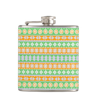 Cute orange green ethnic patterns design hip flask