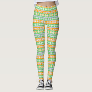 Cute orange green ethnic patterns design leggings