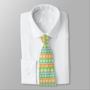 Cute orange green ethnic patterns design tie