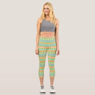 Cute orange green ethnic patterns design Two-Tone Capri Leggings