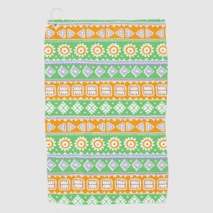 Cute orange green ethnic patterns design Two-Tone Golf Towel