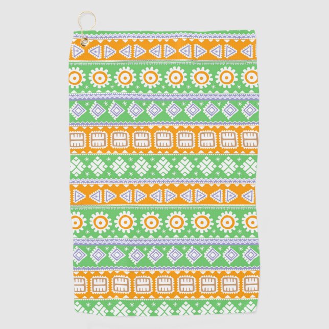 Cute orange green ethnic patterns design Two-Tone  Golf Towel (Front)