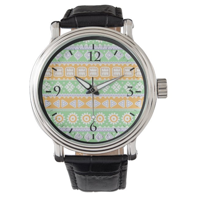 Cute orange green ethnic patterns design watch (Front)