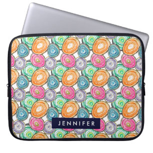 Cute orange green pink geode pattern personalised laptop sleeve