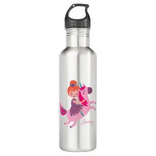 Cute Orange Haired Girl Riding on a Unicorn 710 Ml Water Bottle
