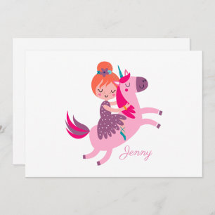 Cute Orange Haired Girl Riding on a Unicorn Holiday Card