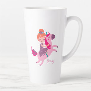 Cute Orange Haired Girl Riding on a Unicorn Latte Mug