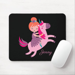 Cute Orange Haired Girl Riding on a Unicorn Mouse Pad