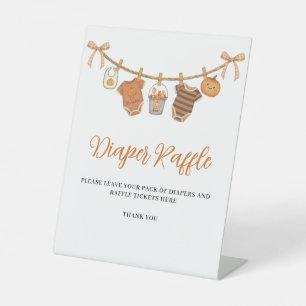  Cute Orange Halloween Baby Shower Diaper Raffle  Pedestal Sign