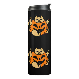 Cute Orange Halloween Cat In Pumpkin Costume Thermal Tumbler