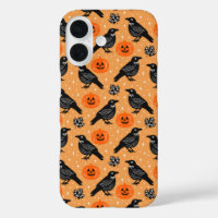 Cute Orange Halloween Crow Pumpkin Pattern