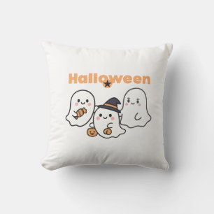 Cute Orange Halloween Ghost Throw Pillow