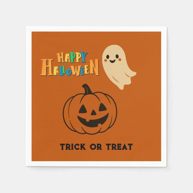 cute orange Halloween kids Ghost & Pumpkin party  Napkin (Front)