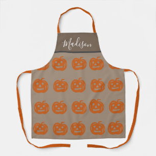 Cute Orange Halloween Pumpkins Womens Personalised Apron