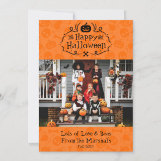 Cute Orange Happy Halloween Boo Photo Card